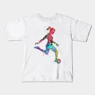 Soccer Girl Watercolor Painting Art Print Gifts Kids T-Shirt